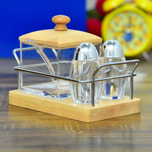 SUGAR POT AND PEPPER CRUET SET WITH BAMBO LID