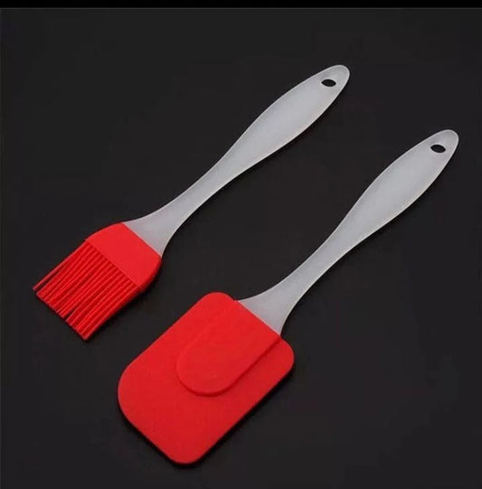 New Pack of 2 - Spatula & BBQ Oil Brush - Silicone Acrylic Transparent Brush