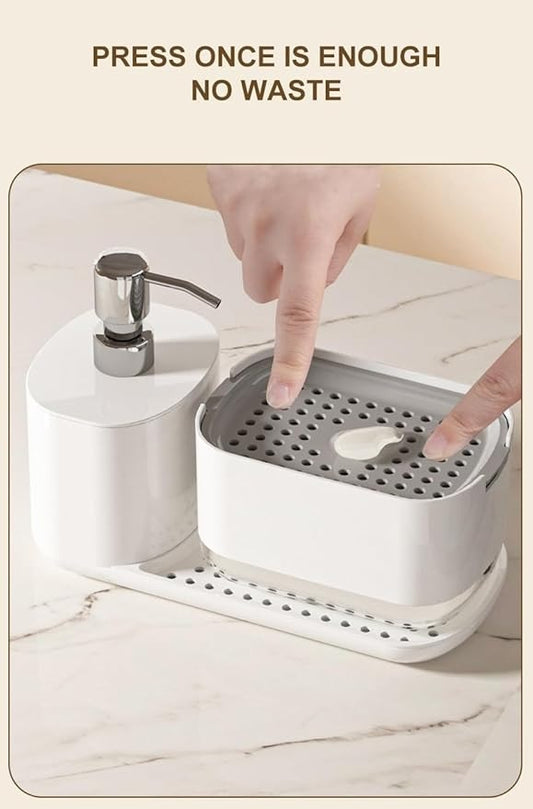 Hand and Dish Soap Dispenser Set for Kitchen, Dual Soap Pump Dispenser  and Sponge Holder, Kitchen Accessories Sink caddy
