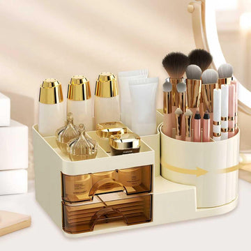 Make Up Organiser, 360° Rotating Organiser, Makeup Organiser with 2 Wide Drawers, Cosmetic Organiser