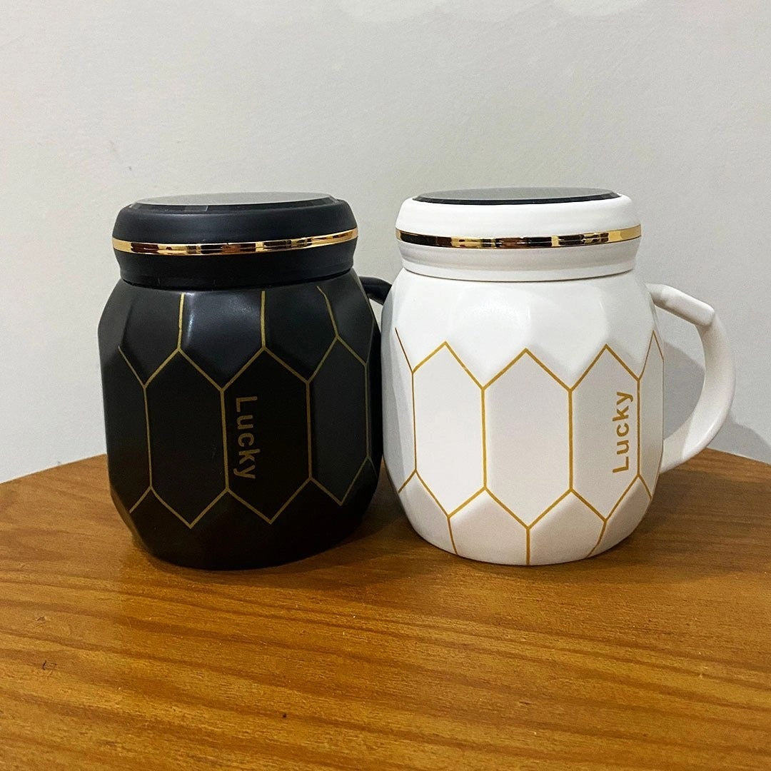 Black Love Golden Design Ceramic Mugs With Lids
