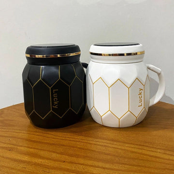 Black Love Golden Design Ceramic Mugs With Lids