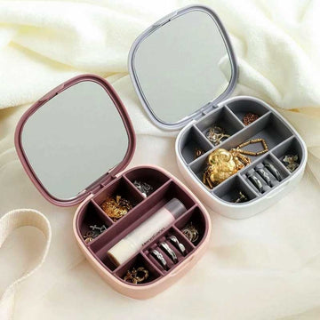 Mini Portable Travel Cosmetic & Jewelry Storage Box Organizer with Mirror – PU Leather Makeup Case