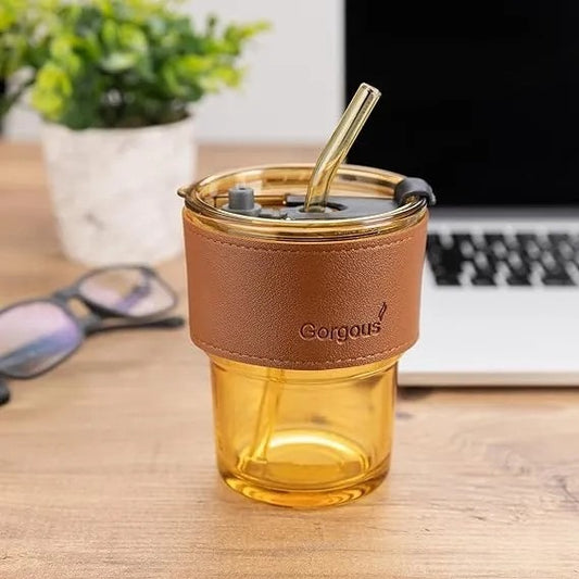 450ml - Glass Mug with Straw and Lid, Drinking Cup for Kids & Adults Perfect for Milk, Juice, Coffee