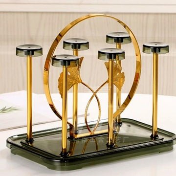 golden glass stand - 6 Hook Revolving Metal Glass Stand