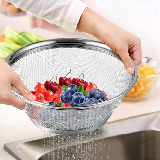 Stainless Steel Fruits & Vegetables Washing Bowl Multipurpose Strainer
