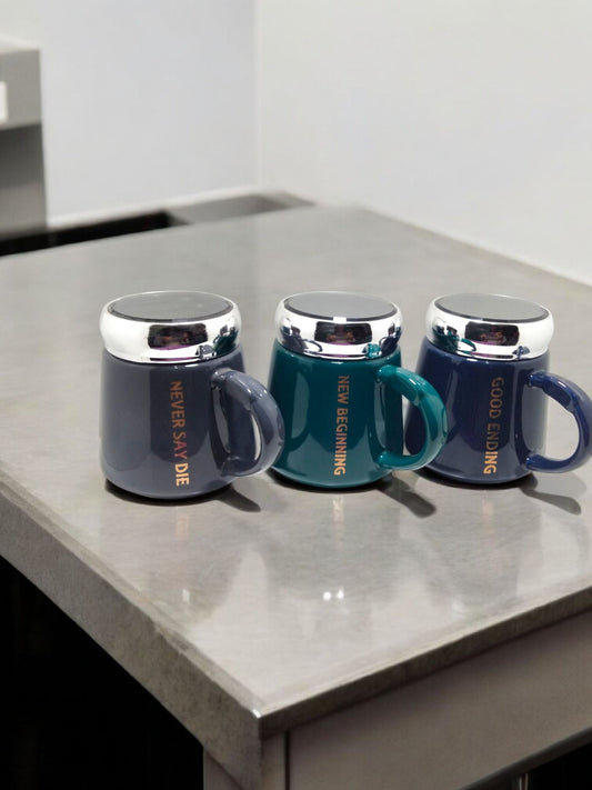 450 ml. elegant ceramic Mug with wooden Lid and spoon Coffee Cup