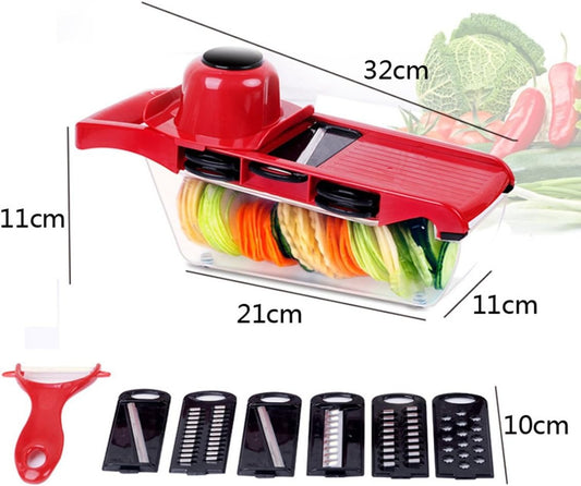 Mandoline Vegetable Slicer Chopper Mandoline,6 in 1 cutter, chopper and grater with Hand Protector Interchangeable Blades