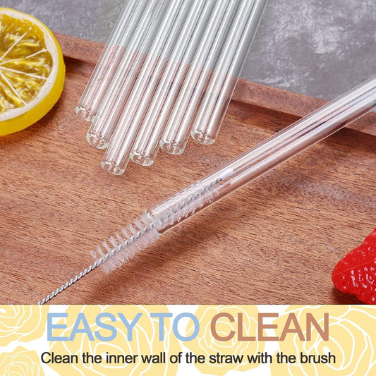 Set of 6pcs  - Reusable Glass Straws With Cleaning Brush, Glass Drinking Straws