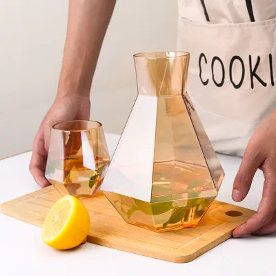 1300ml Glassware Drinking Bottle Diamond Shape Cold Water Crystal Glass Drinking Jug Sets with Ball Bamboo Lid