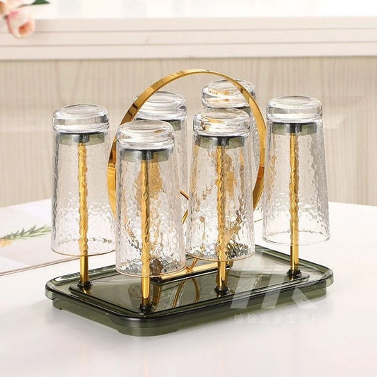 golden glass stand - 6 Hook Revolving Metal Glass Stand