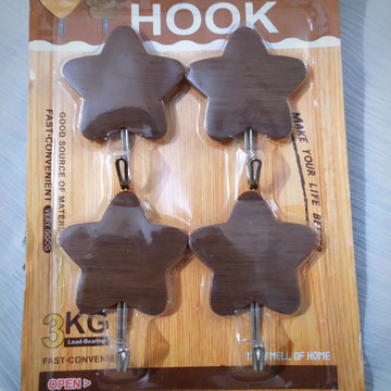 4 Peice WALL HOOK -Stick Hook- Brown Color - Grain Hook- Easy To Hang Easy To Remove