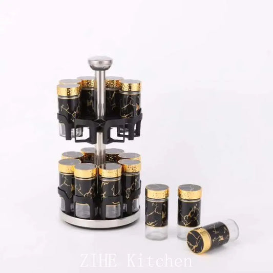 Multifunctional Rotating Glass Spice Bottle Home Kitchen Porous Spice Jar Storage Set