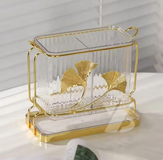 Acrylic Cutlery Holder With Drain Plate, Double Barrel