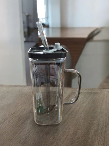 Handle Glass, Very High Quality Borosilicate Glass, Water Bottle, Soda Glass, Cups, Drinking Mug, Bamboo Jug With Cover, Travel Mug. Made in China.