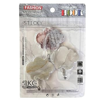 Rack Jack Marble Print Wall Hooks, Upto 3kg Capacity, Set of 4