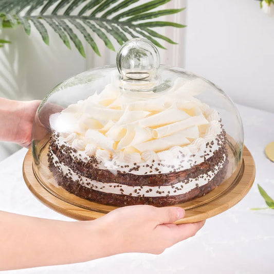 Bamboo Round Serving Board with Glass Cover