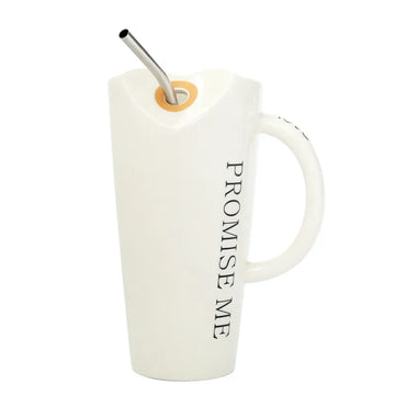 New Ceramic Mug With Stainless Steel Straw Coffee Mug Porcelain Tea Milk Cup